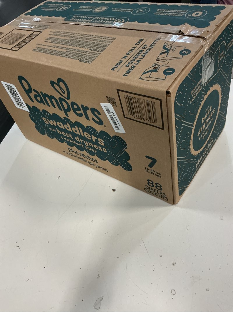 Condition photo showing New/Like New for pampers swaddlers diapers, size 7 (26-50 lbs), 88 count, absorbent, keeps baby dry and comfortable, skin safe disposable baby diaper (packaging may vary) size 7 88