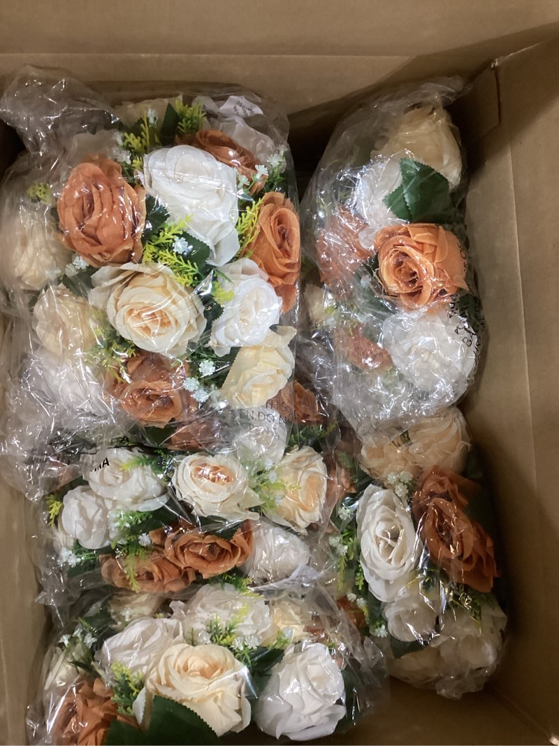 Condition photo showing As Is for nuptio terracotta flower ball centerpieces: 6 pcs artificial rose kissing balls for wedding party tables - faux silk floral arrangements for fall home thanksgiving event dining decorations 6 pcs terracotta & champagne & creamy white