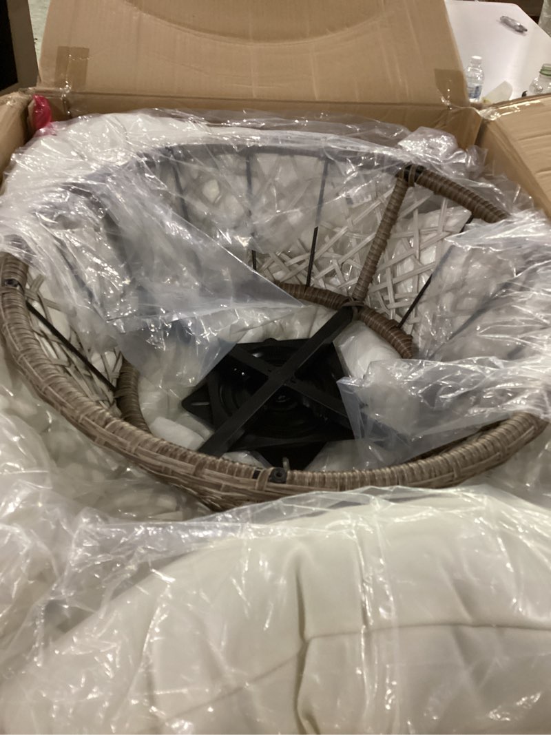 Condition photo showing Good Condition for bme 40" ergonomic wicker papasan chair with soft thick density fabric cushion, high capacity steel frame, 360 degree swivel for living, bedroom, reading room, lounge arctic snow - brown base classic