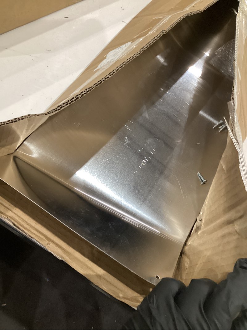 Condition photo showing As Is for prime-line j 4620 10 x 34 in., aluminum, door kick, satin finish (single pack) plate