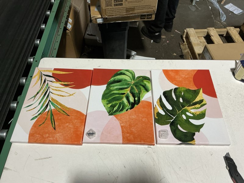 Condition photo showing New/Like New for 3 pcs boho wall art bohemian tropical palm leaves wall decor, unframed, mid century modern minimalist prints painting artwork for office bedroom home farmhouse bathroom living room, 8x10 inch