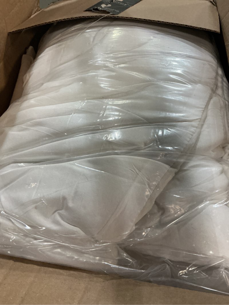 Condition photo showing Good Condition for sunshine nicole distressed velvet comforter set, distressed velvet face and brushed solid microfiber reverse, with light weight soft poly fill, 5 pieces light ivory, king light ivory king