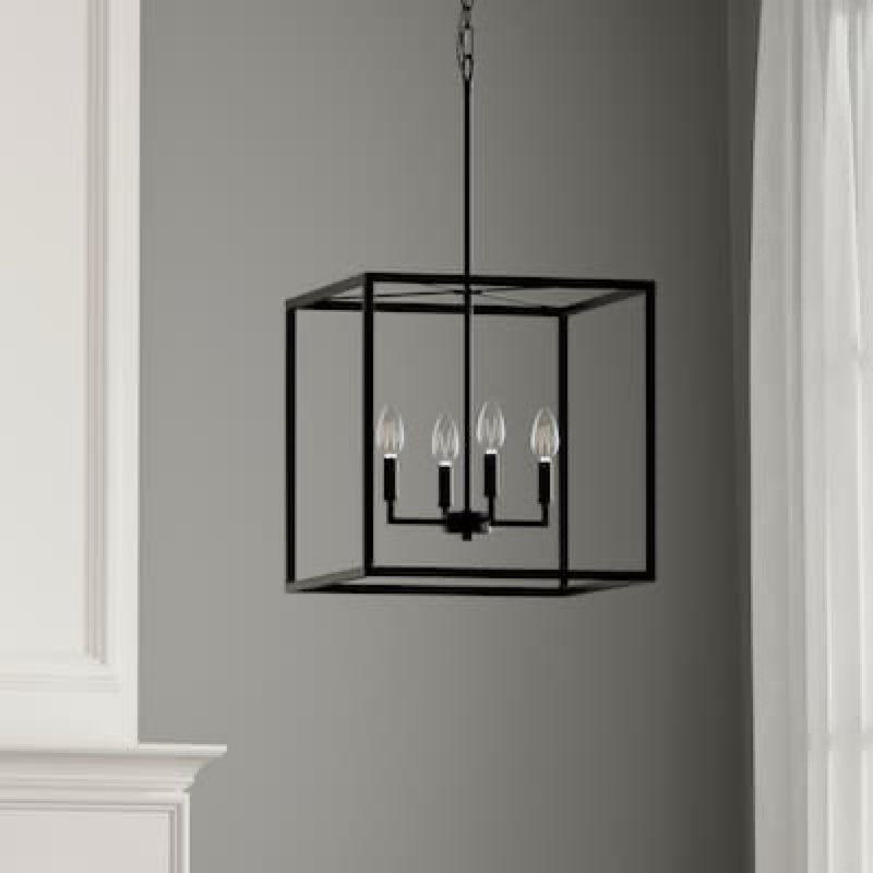 allen + roth gordon 4 -light matte black transitional square medium hanging pendant