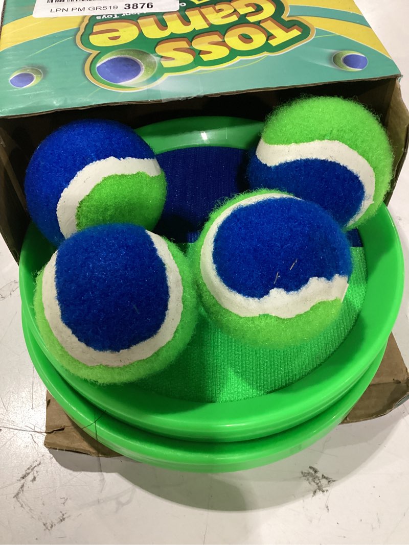 Condition photo showing As Is for outdoor toys for kids ages 4-8, catch ball toss game, outside toys for 3 4 5 6 7 8-12 year old boys girls, beach pool yard lawn outdoor games, toddlers kids birthday summer gifts, 4 paddles 4 balls green