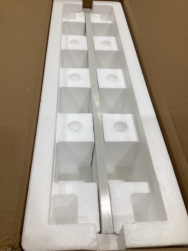 Condition photo showing As Is for 30 in. w x 4 in. h engineered stone backsplash for bathroom vanity sink top in ariston white ariston white 30"x4" backsplash