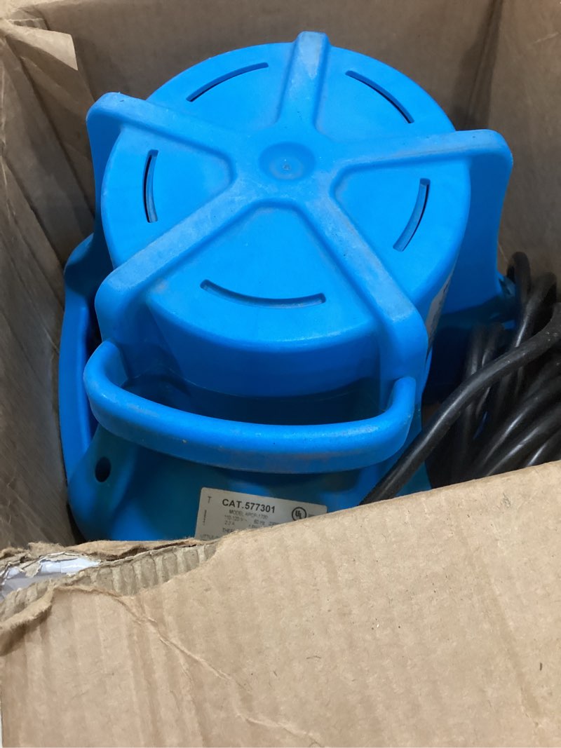 Condition photo showing As Is for little giant apcp-1700 115-volt, 1/3 hp, 1745 gph, automatic, submersible, swimming pool cover pump with 25-ft. cord, light blue, 577301
