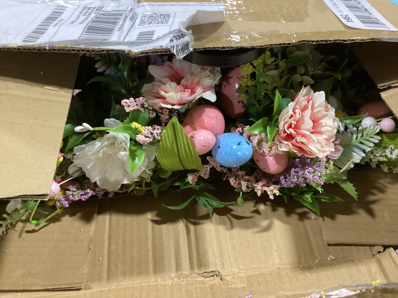22" easter centerpieces for tables and fireplaces with 3 candle trays, artificial easter egg candle 