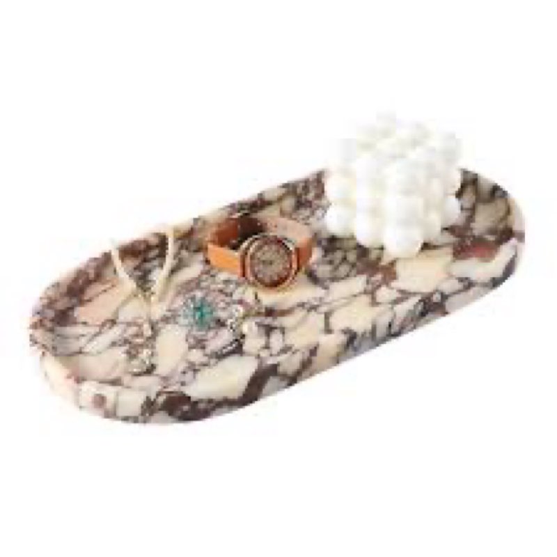 koville natural decorative marble bathroom tray, 12"x6" calacatta viola marble catchall tray for bat