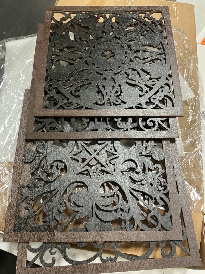 Condition photo showing Good Condition for Tatuo 4 Pcs Wood Art Wall Decor Farmhouse Decorative Wood Panels Modern Wall Decor for Living Room Home Kitchen Dining Room(Square,Dark Brown, Black)
