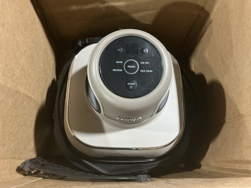Condition photo showing As Is for ninja crispi 4-in-1 glass air fryer | 450°f | non-toxic | 4qt & 6-cup glass containers w/lids | microwave, freezer, dishwasher safe | max crisp, air fry, bake, recrisp | stone | fn101st stone 4 qt