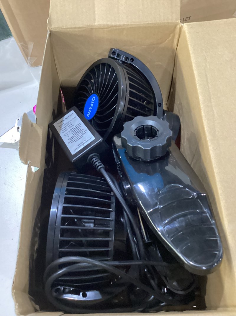 Condition photo showing Good Condition for qifun car fan adjustable dual head 12v 360° rotatable 4 inches car clip fan for front/rear seat passenger car essentials cooler with stepless speed regulation for vehicle suv, rv