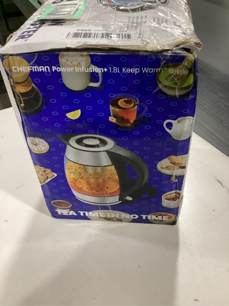 Condition photo showing Good Condition for Chefman Glass Electric Kettle for Boiling Water, 1.8L 1500W, with Tea Infuser, Keep Warm Function, A