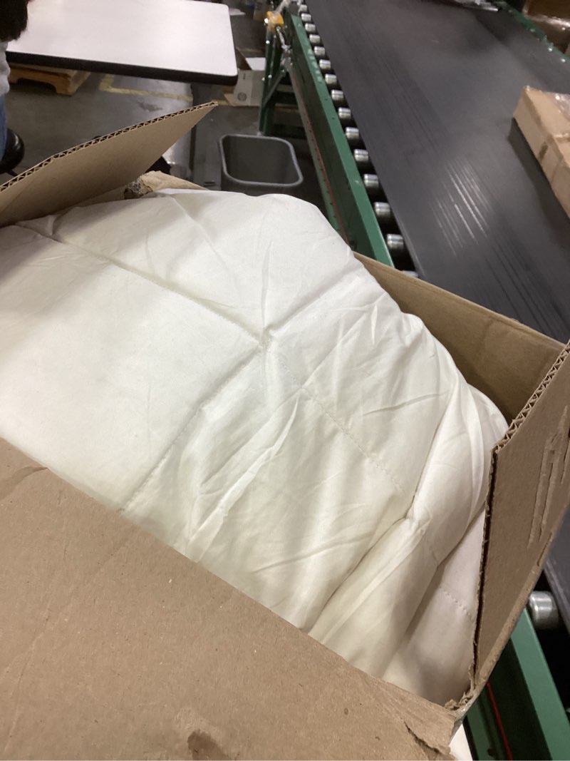 Condition photo showing As Is for Serta Goose Feather Down Fiber Cotton Comforter King Size - 100% Cotton Duvet Insert - Hotel Luxury Hypoallergenic Bedding Comforter All Season Medium Warmth 106 x 90 Inch White King All Season