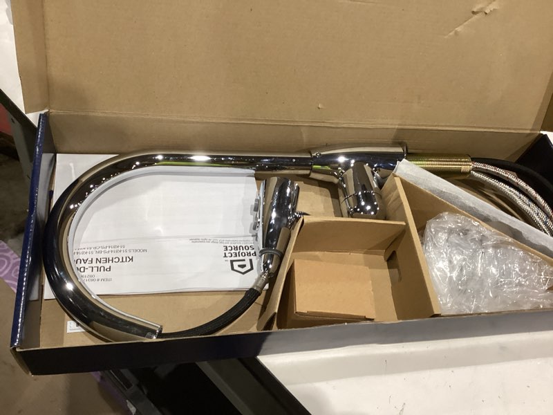 Condition photo showing Good Condition for project source tucker chrome single handle pull-down kitchen faucet with sprayer (deck plate included)