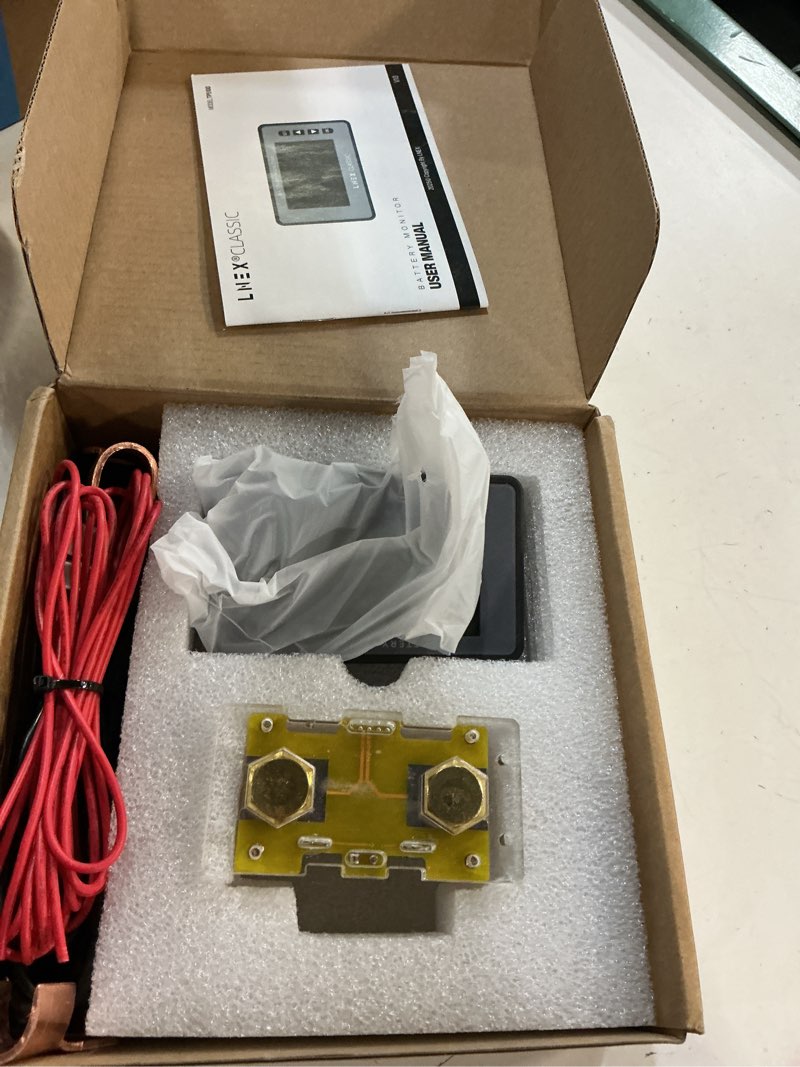 Condition photo showing As Is for 500a battery monitor with shunt, 3.5" color screen rv monitor with 16ft cable, support high low voltage current programmable alarm for 8-120v lifepo4, lithium, gel, flooded battery