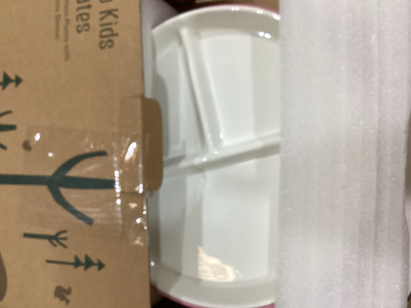 Condition photo showing New/Like New for elk and friends kids 7.8” porcelain divided plates with silicone sleeves | suitable for babies/kids/toddlers | microwave & dishwasher safe | non slip | snack dishes blush/lilac 7.8” divided (non-suction sleeves)