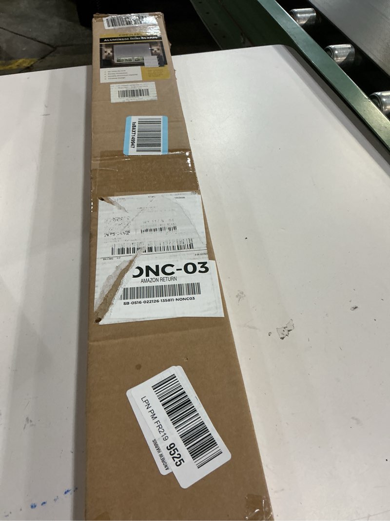 Condition photo showing Good Condition for No Drill Blinds for Windows 1" Aluminum Cordless Mini Blinds L-Shaped Slat 100% Privacy, for Window Size 28.5" W × 48" H - White White 28.5" W × 48" H