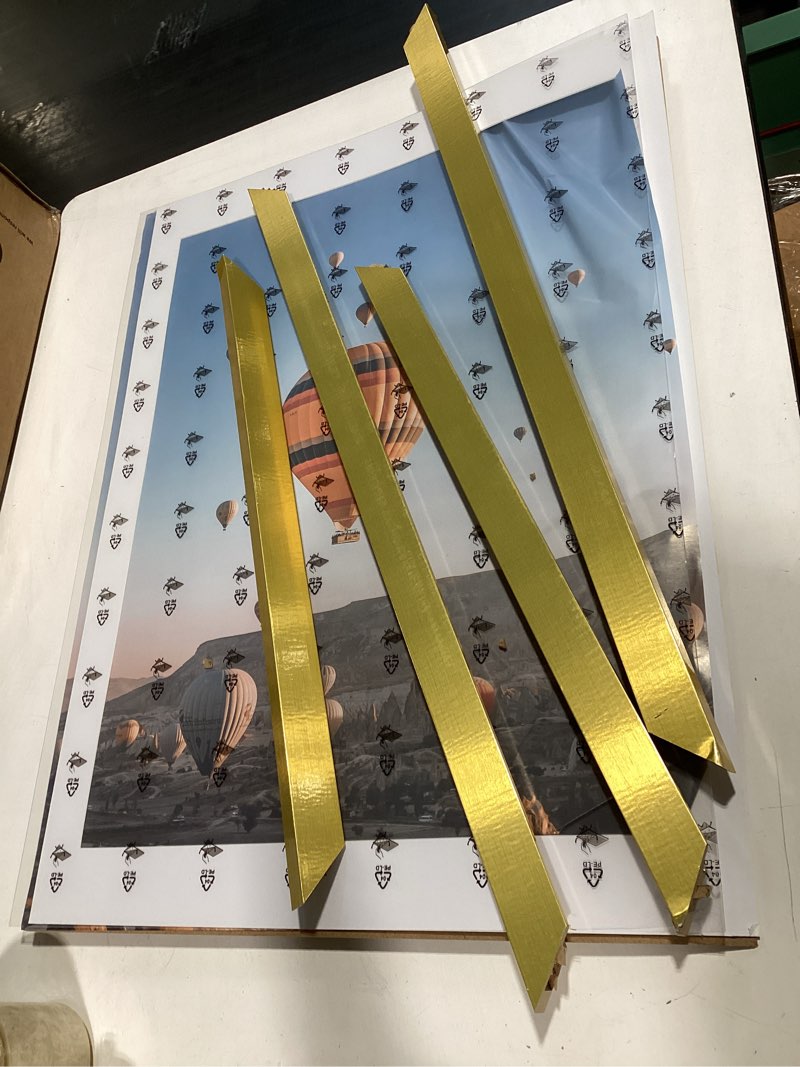 Condition photo showing As Is for 4x5 picture frame gold for wall hanging or tabletop, wall mounting horizontally or vertically, 4 x 5 wall gallery poster photo frame with shatter resistant plexiglass, gold gold 4x5 inch