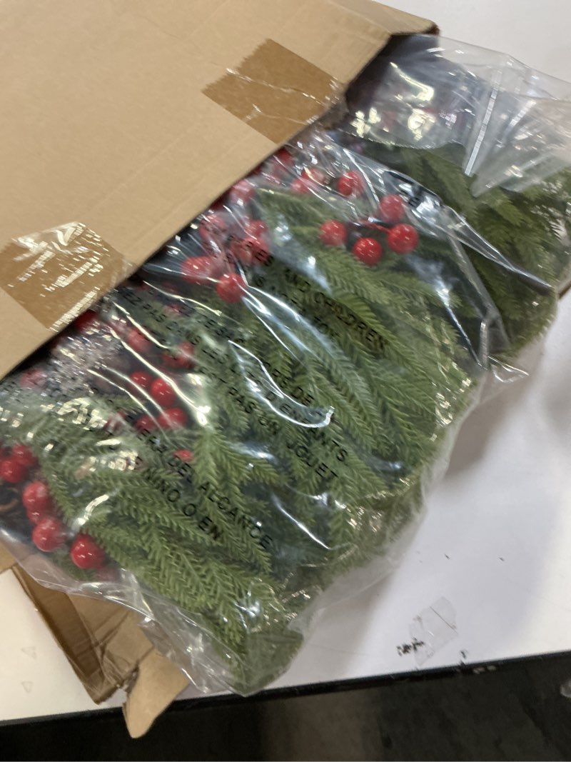Condition photo showing New/Like New for HyDren 20 Pcs Christmas Norfolk Pine Stems - 18" Artificial Christmas Pine Branches with Cone and Berry Faux Greenery Stem for DIY Vases Crafts Garland Table Holiday Wreath Decor