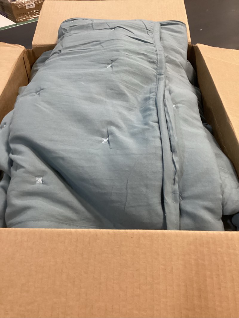 Condition photo showing Good Condition for BOURINA Embroidery Quilt Set 3-Piece Full/Queen Quilt Set Pre-Washed Microfiber Ultra Soft Lightweight Star Embroidery Bedspread Coverlet Set, Blue Blue Full/Queen