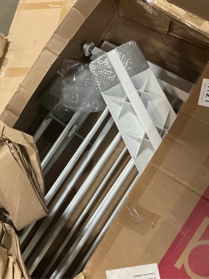 Condition photo showing As Is for regalo safety 29-38.5" baby gate for doorways & bottom of stairs, pressure mounted baby gate with door for babies, toddlers & pets, tested & safe for 30 years, american designed, american owned, white white 29-38.5"w x 30"h