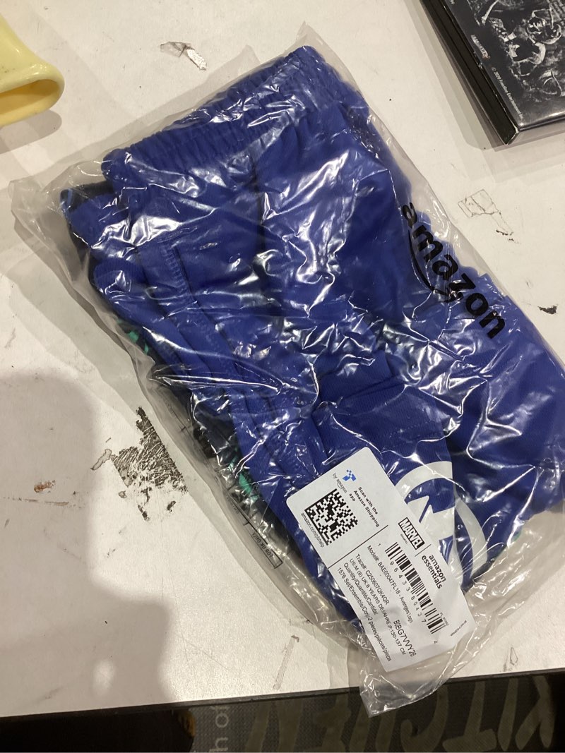 Condition photo showing New/Like New for Amazon Essentials Boys Mesh Basketball Gym Shorts Medium Avengers Logo