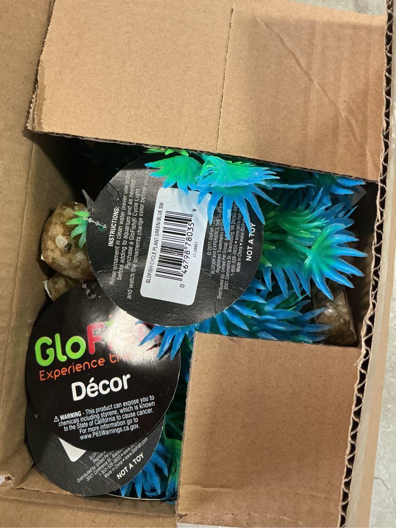 Condition photo showing New/Like New for GloFish Green And Blue Plant Fluorescent Under Blue LED Light Aquarium Decor, Small ( 12 pieces) 