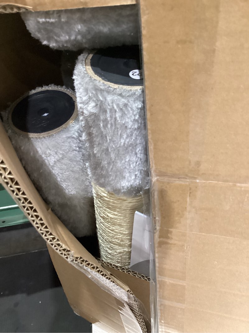 Condition photo showing Good Condition for Hey-brother Large Multi-Level Cat Tree Condo Furniture with Sisal-Covered Scratching Posts, 2 Bigger Plush Condos, Perch Hammock for Kittens, Cats and Pets Light Gray MPJ020W 61 Inches Light Gray