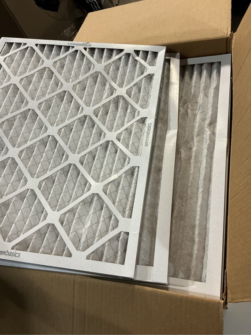 Condition photo showing Good Condition for amazon basics 20x25x1 air filter 6-pack, merv 8 ac furnace filters, removes dust, electrostatic, allergy control (actual size: 19.75" x 24.75" x 0.75")