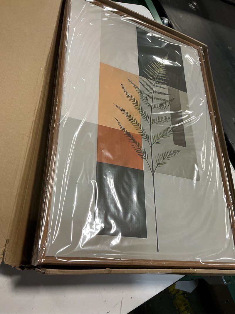 Condition photo showing New/Like New for Yeehomedec Sage Green Fern Leaf Framed Canvas Wall Art, Boho Abstract Wall Decor, Rustic Neutral Modern Botanical Art Print, Beige Minimalist Plant Artwork for Living Room Bedroom Office Bathroom 16"x24"x3 Green Fern Leaf 24L" x 16W"