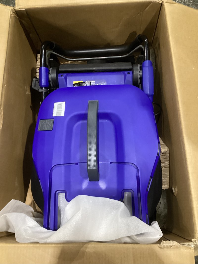 Condition photo showing As Is for (used, not tested)wild badger power 40v 18? cordless lawn mower brushless , 5,445 sq ft/0.125 ac, 1×4.0ah battery & fast charger, 5-position height ,for small-to-medium lawns 40v 18\" push