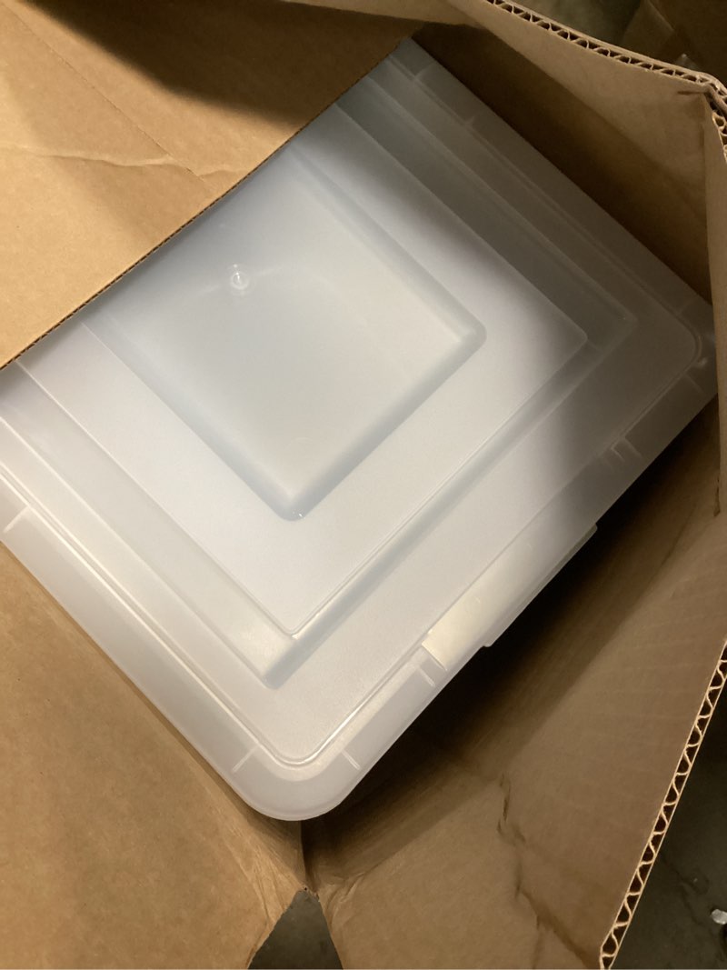 Condition photo showing New/Like New for IRIS USA File Box, Plastic File Organizer with Lids for Letter/Legal File, Portable Document Box For Moving, Storage Bin with Durable and Secure Lid, Stackable Nestable BPA-Free, Black 35 Qt. 4 Pack