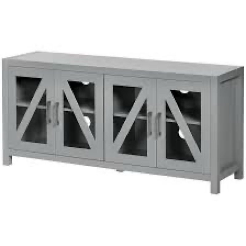 Living Room Tv Stand, Gray With 4 Glass Doors, Adjustable Shelves And Organized Storage Stand Gray, Doors For 58" Screen Tvs