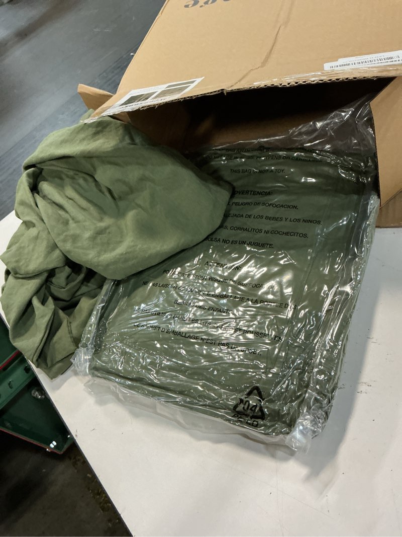 Condition photo showing As Is for ( inconplete only 3pac )wrensonge full size comforter sets, 7 pieces olive green bed in a bag with fitted sheet, flat sheet, 2 pillow shams, 2 pillowcases, warm bedding sets for all season alpine olive green full(80\\\"*90\\\")