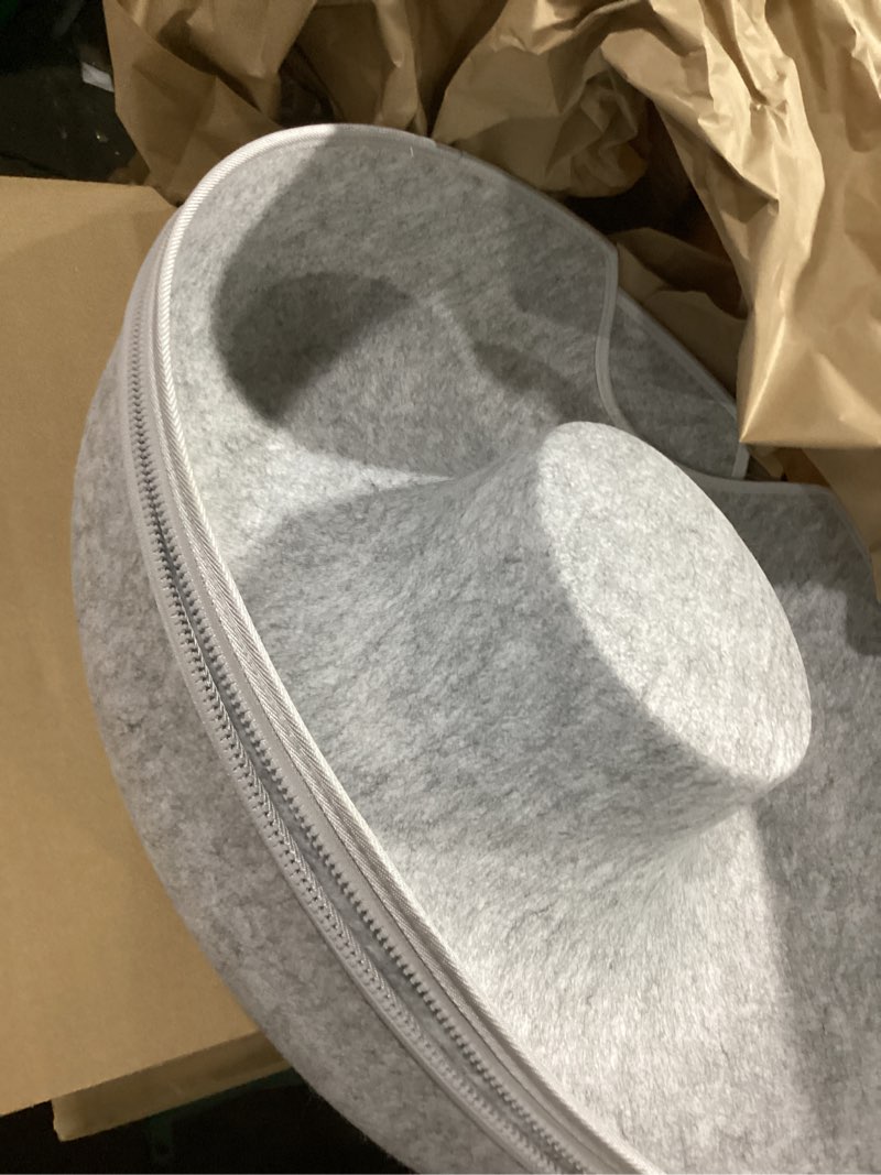 Condition photo showing Good Condition for Cattasaurus Peekaboo Cat Cave Donut for Multiple & Large Cats up to 30-45 lbs, 3-in-1 Self Warming Cat Bed, Tunnel & Scratcher for Indoor Cats, Washable & Detachable Small Dog Bed (Light Gray, Large) Light Gray Large