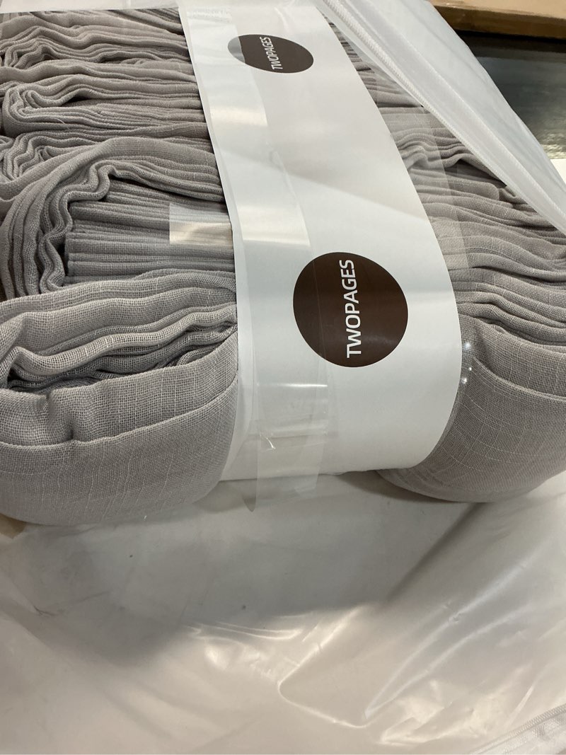 Condition photo showing New/Like New for twopages light grey pinch pleated sheer curtains, 84" w x 90" l, 2 panels | linen textured curtains 90 inches long for living room breathable open weave faux linen privacy light filtering drapes