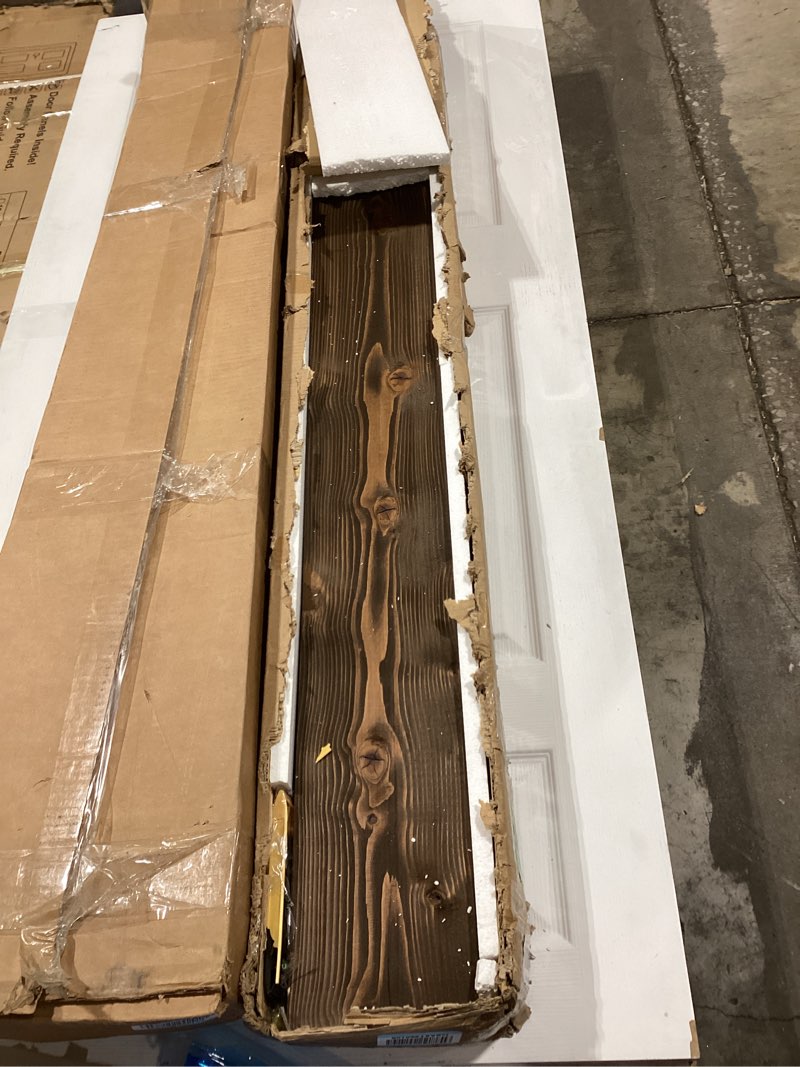 Condition photo showing Good Condition for BoscoMondo 60 Inch Fireplace Mantel - Solid Rustic Wood - Wall Mounted Floating Farmhouse Shelf - with Invisible Heavy Duty Metal Bracket (60", Dark Brown) 60" Dark Brown