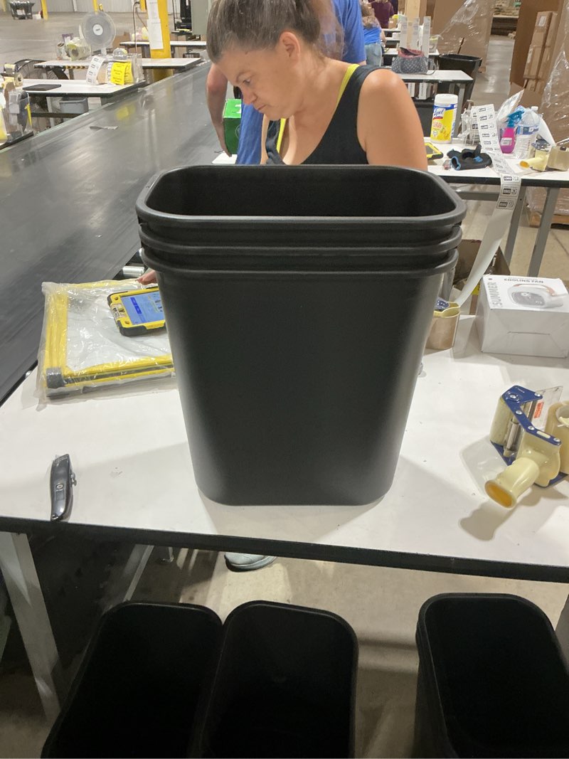 Condition photo showing Good Condition for set of 3 rubbermaid commercial products deskside wastebasket/trash can, 3.25-gallon/13-quart, black, small, for bedroom/bathroom/office, fits under desk/sink/cabinet 3.25 gallons black 1