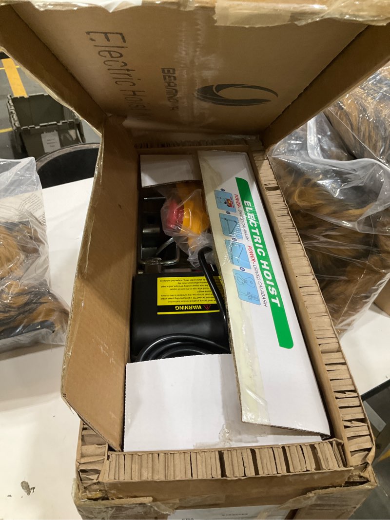 Condition photo showing Good Condition for beamnova electric hoist 110-120v overhead engine lift 110-120 volt with line 4.92 ft remote control switch hook strap beam mounting bracket gloves pulley (1760lbs)