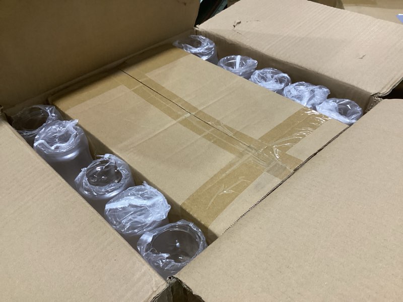 Condition photo showing As Is for 100 pack, 330ml/11.2oz plastic juice bottles with aluminum pop can caps, disposable leakproof clear bottles for juice, smoothies, tea, coffee, compatible with automatic cup sealer (not included) 11.2 oz