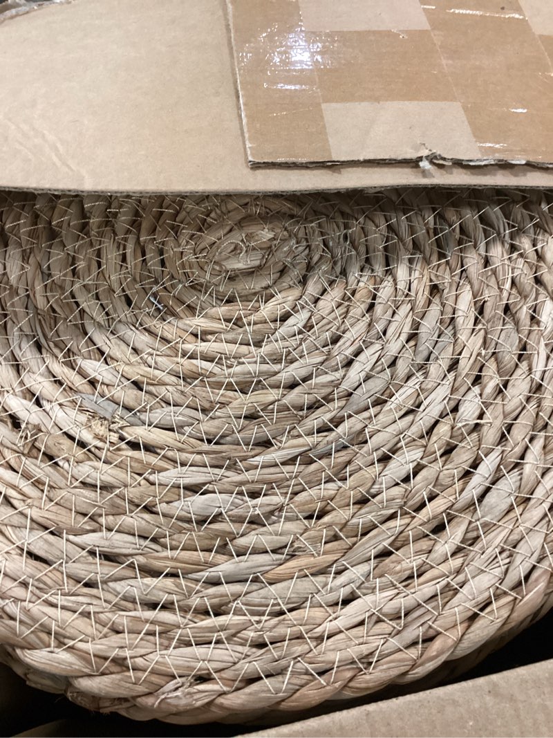 Condition photo showing As Is for aneco 48 pack 12-inch round woven placemats natural hand-woven boho rattan wicker bulrush placemat farmhouse rustic braided table mats for dining & kitchen decor 48 12 inch
