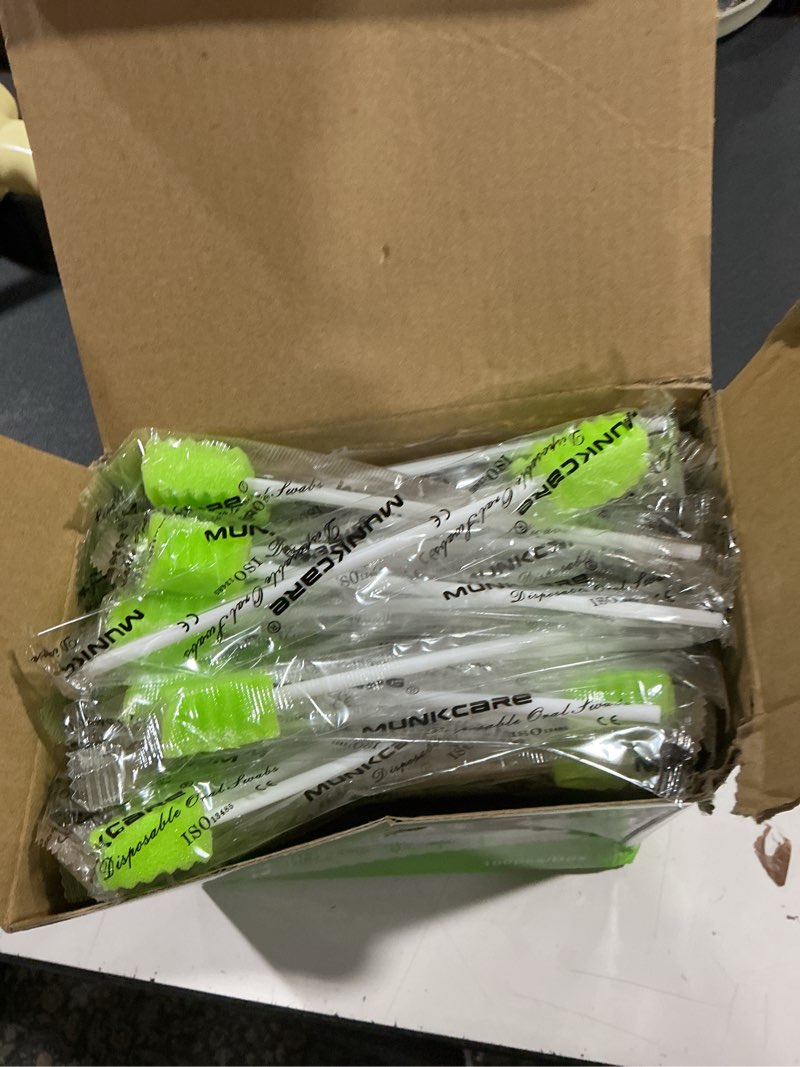 Condition photo showing Good Condition for treated oral swabs with dentifrice- flavored dental swabs individually wrapped fruit green tooth shape for oral cavity cleaning sponge swab, box of 100 counts 100 count (pack of 1)