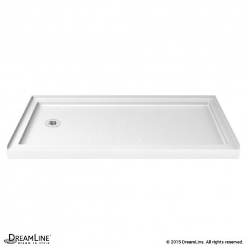DreamLine SlimLine 32 in. D x 60 in. W x 2 3/4 in. H Left Drain Single Threshold Shower Base in White