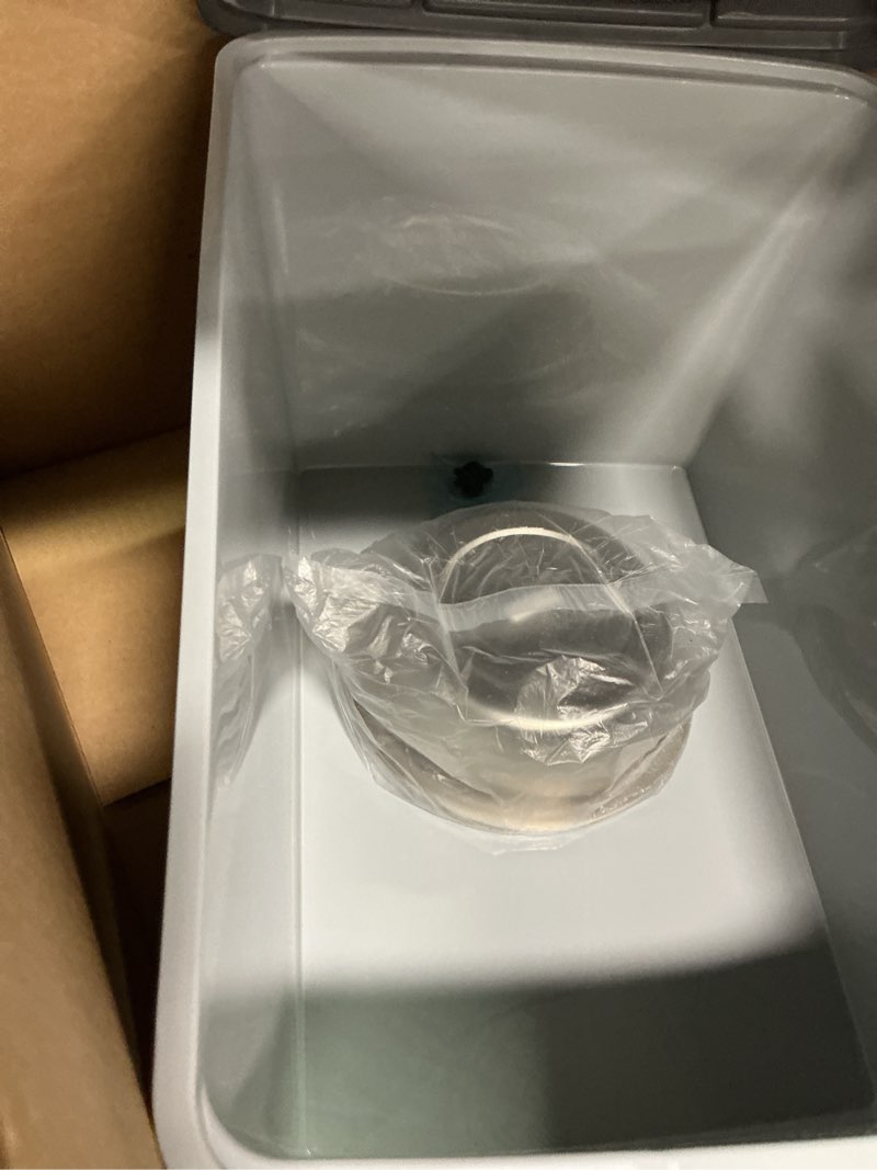Condition photo showing Good Condition for IRIS USA Elevated Dog Bowls, 15" H Raised Bowl for Large Dogs, Airtight Pet Food Storage Holds Up to 47 Lbs, 2 Removable 64 oz Stainless Steel Bowls, at Home or Camping, Dark Gray