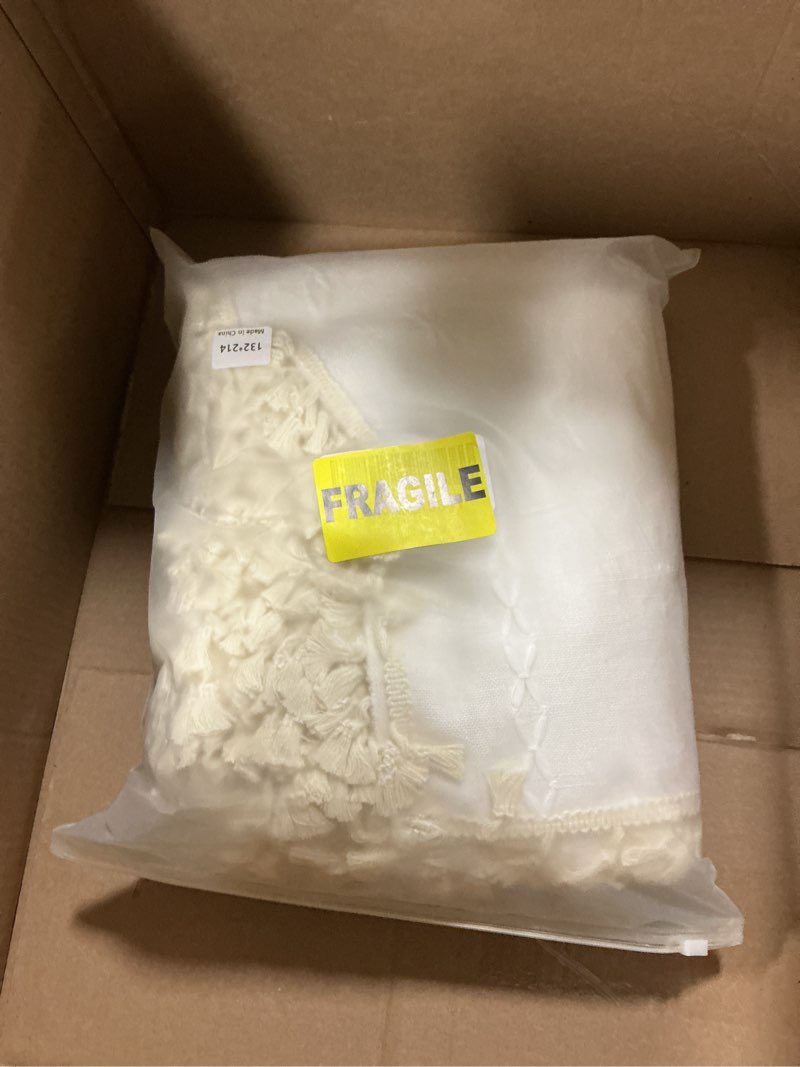 Condition photo showing Good Condition for White Blackout Pleated Ruffle Curtains for Bedroom with Design,Room Darkening Pom Pom Textured Ruffl