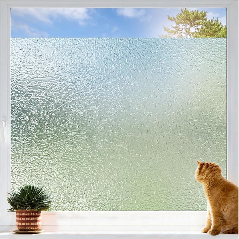 Coavas Window Privacy Film Decorative, Frosted Glass Window Film Non Adhesive, Static Cling, UV Blocking Window Clings for Home Office (Clear, 23.6 x 118.1 Inch)