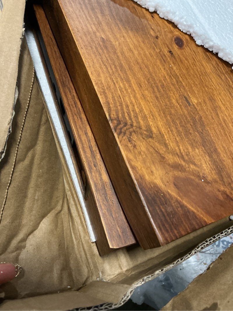 Condition photo showing Good Condition for solid wood floating shelves,23.6in finished real wood wall shelves with heavy-duty hidden bracket, easy installation, set of 2, 23.6in x 7.1in x 1.5in, for living room bedroom kitchen,bronze 23.6in bronze
