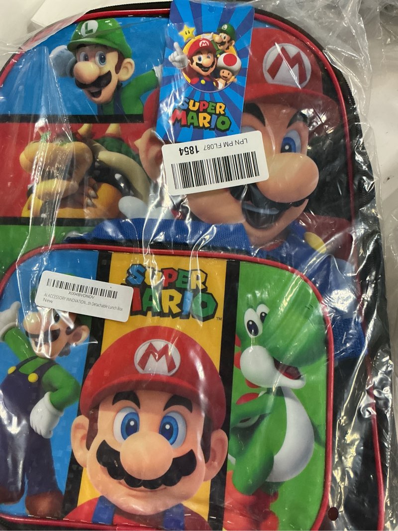 Condition photo showing New/Like New for ai accessory innovations mario luigi bros full size 16 inch backpack with detachable lunch box