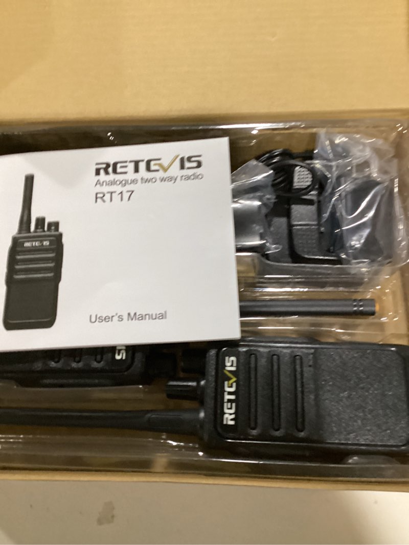 Condition photo showing As Is for retevis rt17 walkie talkies long range for adults,rechargeable 2 way radios with usb charger base, lightweight two way radio with 1200mah battery, handsfree for family skiing hunting gifts(4 pack)
