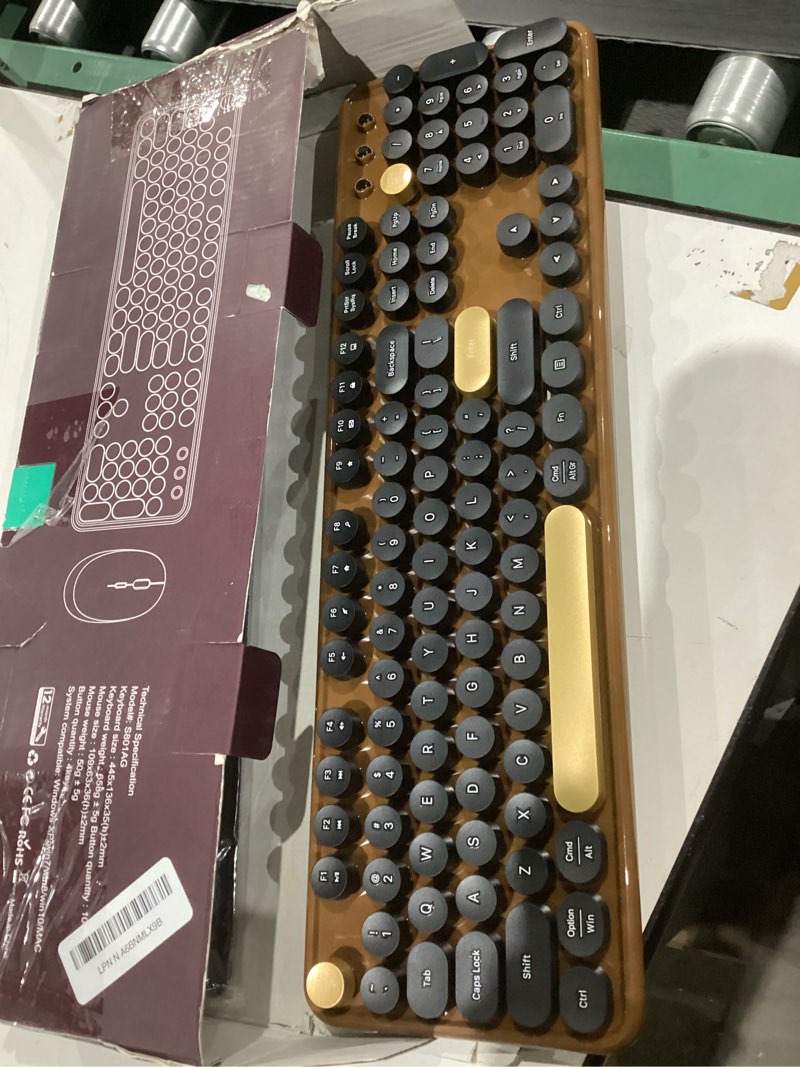 Condition photo showing As Is for Wireless Computer Keyboards Mouse Combos, COVEVA Colorful Typewriter Retro Keyboard with Round Keycaps, USB Keyboard and Mouse Set 2.4GHz Full-Size Wireless Keyboard and Optical Mouse?Black-Coffee? Coffee Color